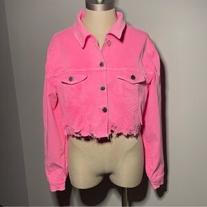 Roma Studio premium collection pink distressed edge cropped jacket